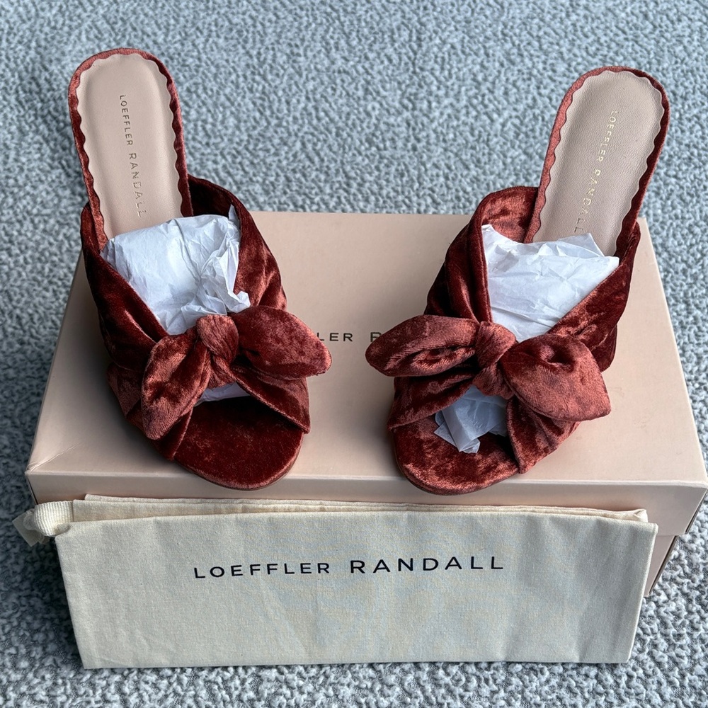 Loeffler Randall Velvet Bow Mules - Brique